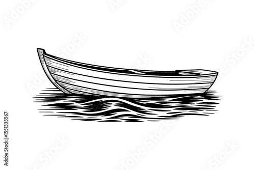 Vintage rowboat on water vector illustration