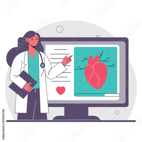 Doctor Explaining Heart Anatomy on Computer Screen