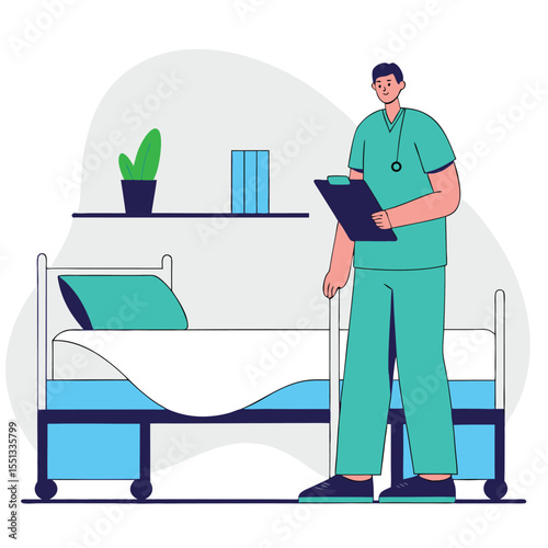 Nurse Checking on Patient in Modern Hospital Room