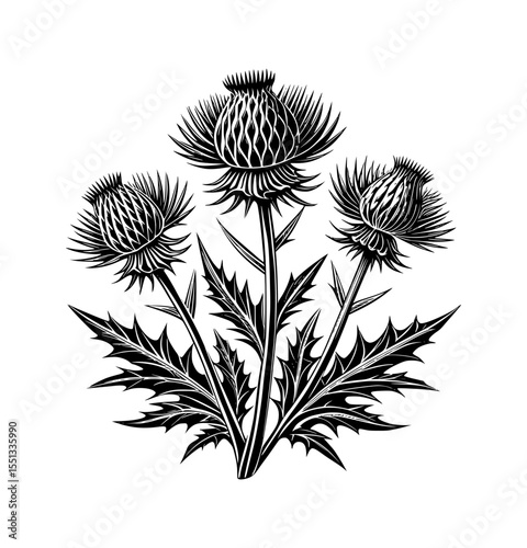 Thistle Plant Botanical Floral Art Nature Inspired Vector Illustration