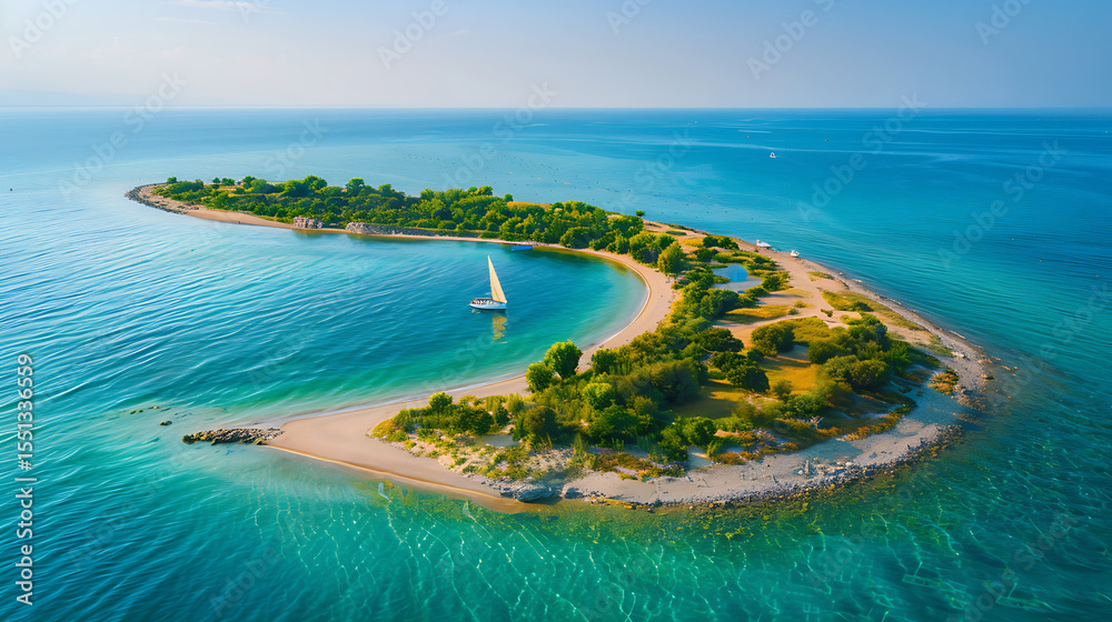 Obraz premium A vibrant sunset paints the sky with fiery hues, casting a warm glow over a serene landscape of rolling hills and a winding river