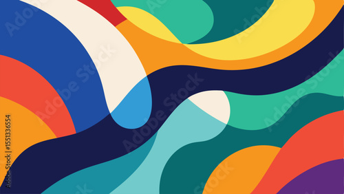 Vibrant abstract composition with overlapping shapes and transparent elements for modern design projects