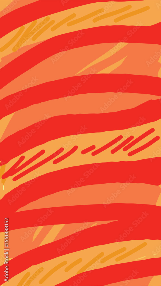 Fototapeta premium Abstract hand drawn composition with red orange and yellow colors on a white transparent background