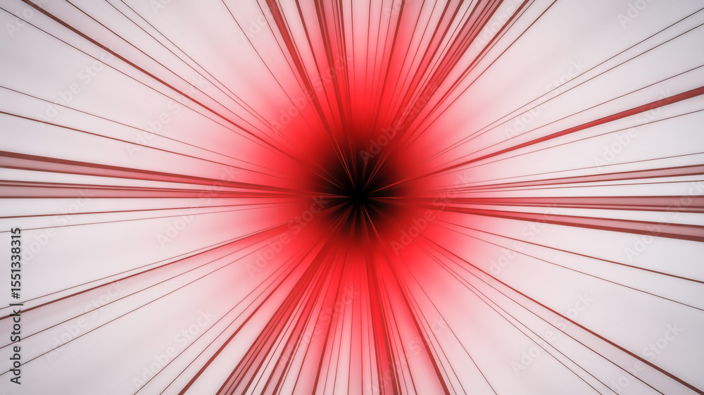 Obraz premium A digital art image of a bright pink and red light trail radiating from a central point against a pure white background. The light trail consists of multiple