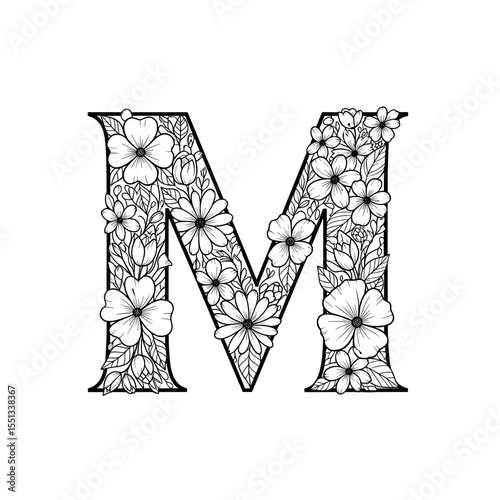 Beautiful floral letter M with intricate designs for art and decoration