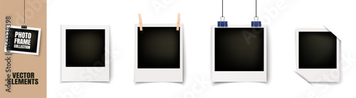 Realistic polaroid photo frame set, vintage card mockup collection, empty photo templates with shadow and adhesive tape, isolated on white background