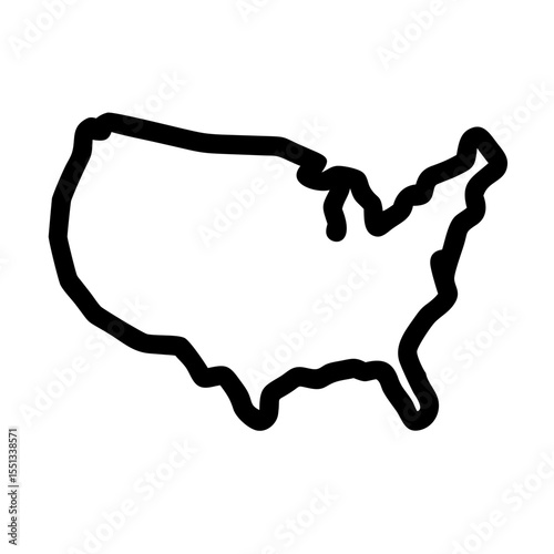 A simple black outline map of the united states is isolated on white background