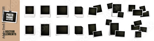 Empty photo frame mockup set, realistic polaroid frame collection, white and black retro photo blank with shadow