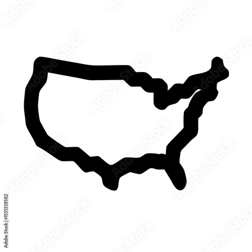 A simple black outline map of the united states is isolated on white background