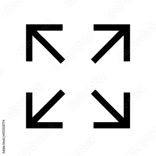 Four black arrows pointing outwards forming a square shape isolated on white background