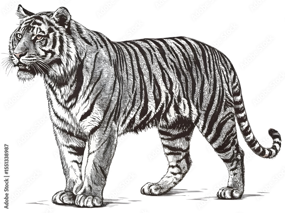 Fototapeta premium Engraving Tiger on Transparent background