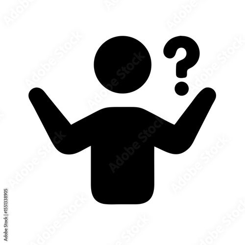 A person with arms raised and a question mark above their head is isolated on white background