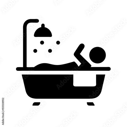 A person relaxing in a bathtub with a shower overhead is isolated on white background