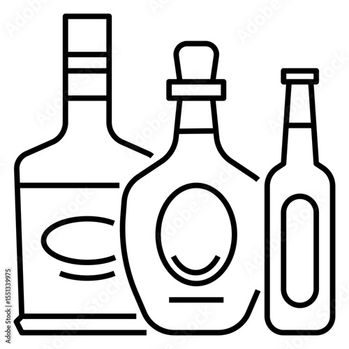 Beer whisky and tequila outline style icon