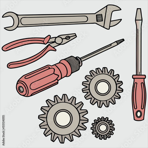 Set of line icons related to labor, construction, renovation. Outline icon collection. Vector illustration. Editable stroke.