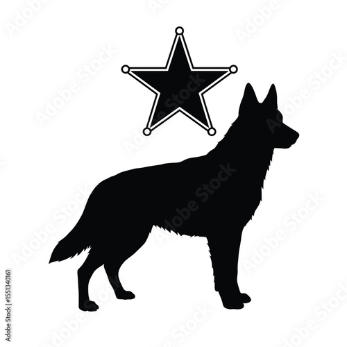 Black Silhouette German Shepherd Dog Military Star Icon