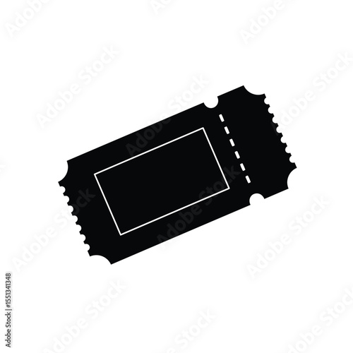 Black Silhouette Movie Ticket Stub Vector Icon White Background