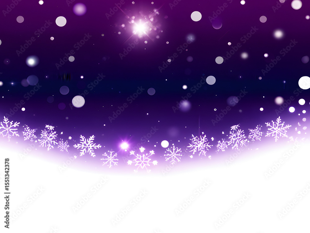 Fototapeta premium Shimmering Purple Christmas Banner Background with Glowing White Snowflakes and Bokeh Lights Festive Winter Holiday Design 4k High Quality Image Stock Photo Download