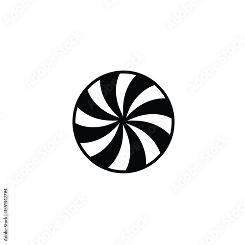 Black and white peppermint candy swirl vector silhouette icon