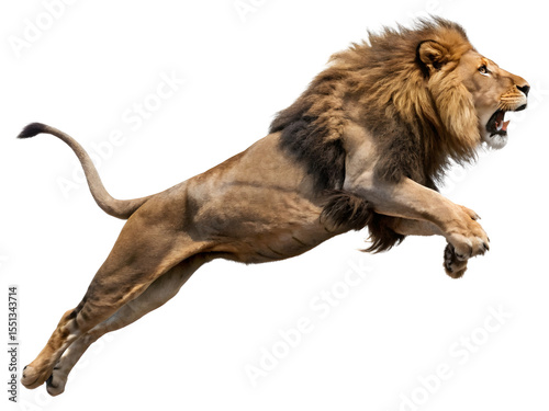 A lion with jumping on transparent background