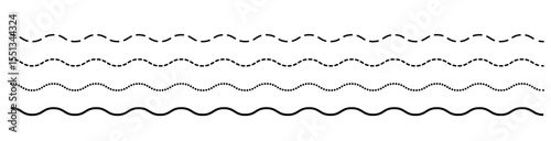 Waves horizontal long line. Wave ornament pattern. Set of wavy zigzag lines. Wave thin line background. PNG