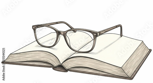 Classic Reading Glasses Placed on an Open Book