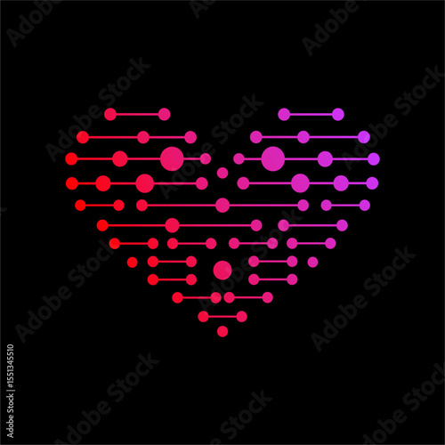 heart neuronal network, love technology logo designs. Love digital technology logo design vector icon.