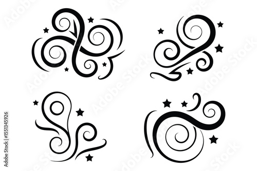 Vintage Filigree Swirls, calligraphy font style Decorative Elements, Text Ornaments curly thin line swings swashes, Flourishes Swirls, text divider, flourish Swirl ornament stroke, scroll design