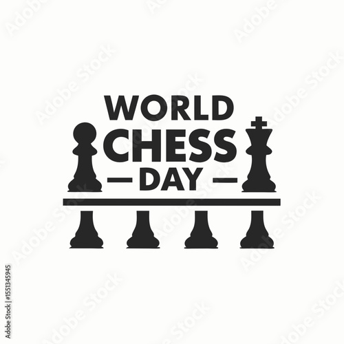 World chess day celebration with iconic chess pieces and text