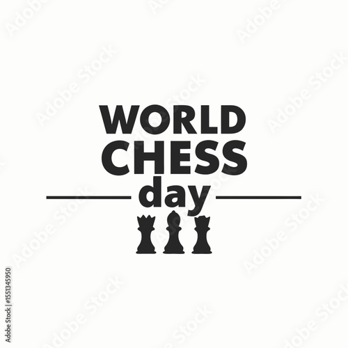 World chess day celebration with iconic chess pieces and typography