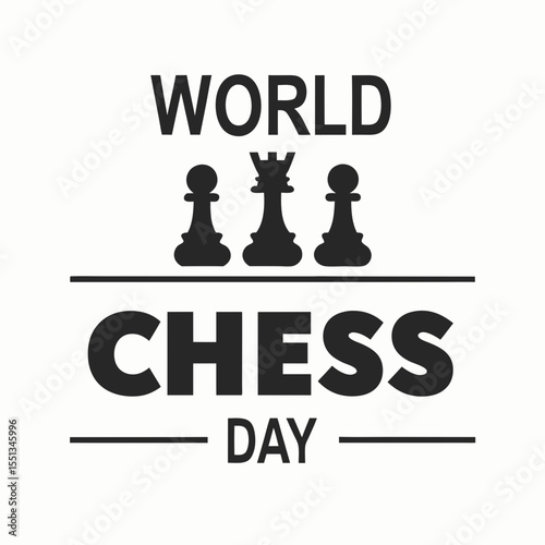 World chess day celebration with iconic chess pieces and bold typography