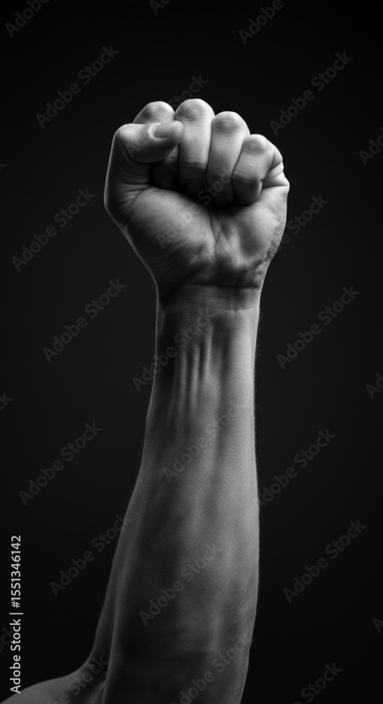 Fototapeta premium Raised Fist Gesture in Black and White for Power and Protest Concept.