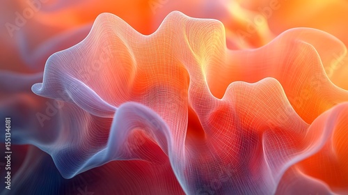 Abstract flowing fabric forms creating dynamic patterns in warm colors