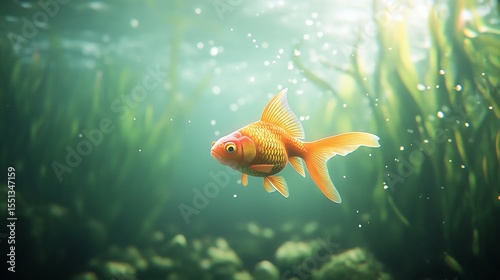 Elegant goldfish gracefully swimming within the underwater garden ambiance