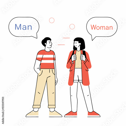 A man and a woman talking on the phone in a vector illustration, with a speech bubble symbol inside. Business people communicating.