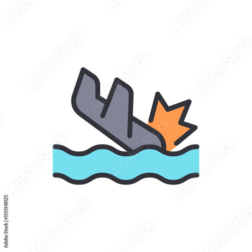 Stylized Plane Crash Illustration With Water And Explosion Element