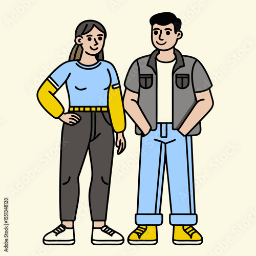 A man and a woman talking on the phone in a vector illustration, with a speech bubble symbol inside. Business people communicating.
