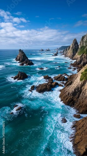 A dramatic view of a rugged and rocky coastline