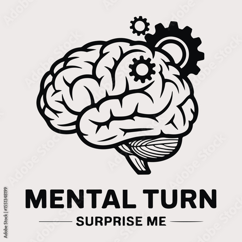 Brain with gears illustration for mental turn concept art