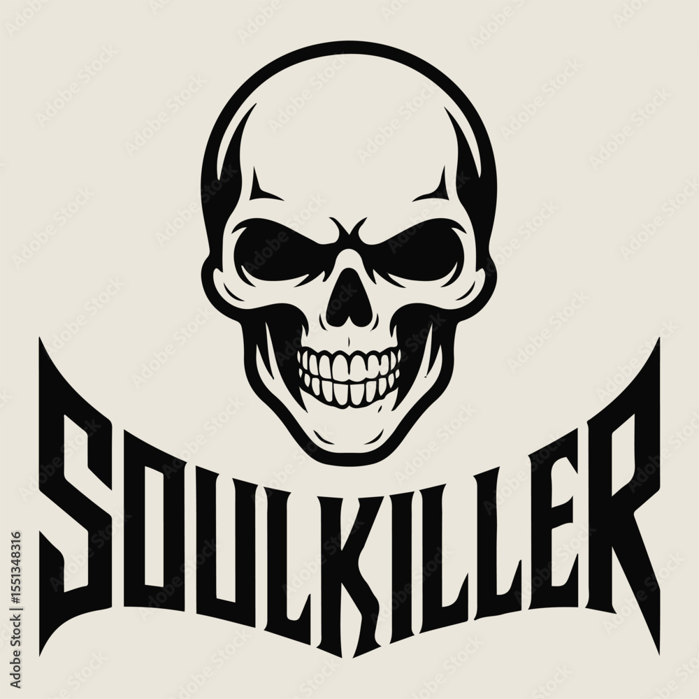 Fototapeta premium A skull over the word soulkiller in black and white design