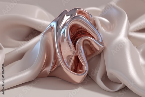 Rose gold abstract form on draped silk