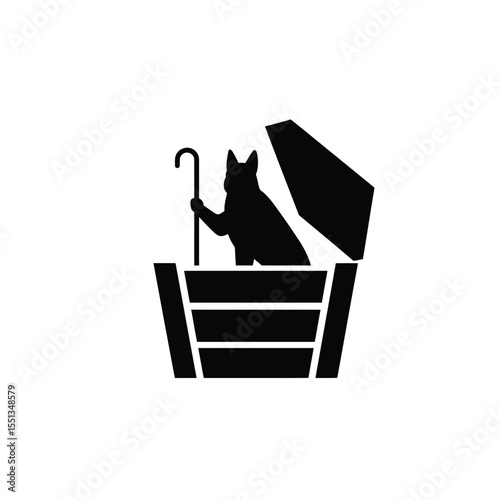 Black Silhouette Shepherd Dog Open Crate Icon Vector