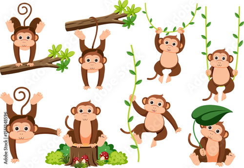 Collection of diverse wild animals depicted in a natural habitat with various flora and environmental elements