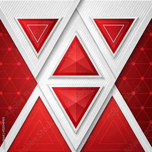 Red white geometric tech background with glossy triangles. Abstract concept vector design