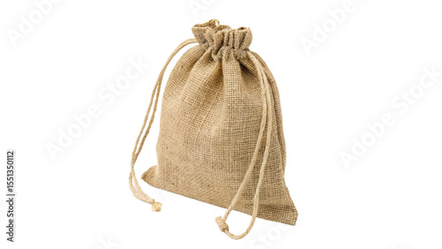 burlap drawstring bag isolated on transparent background 
