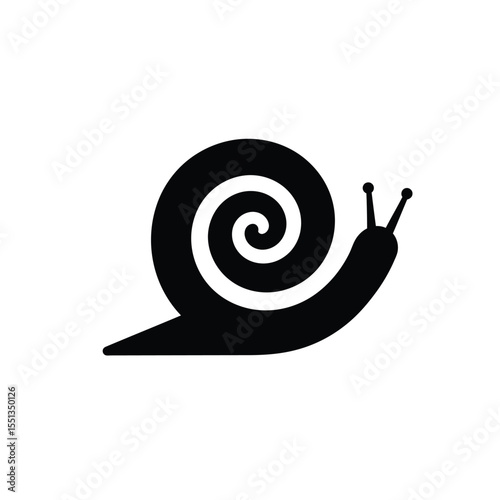 Black Snail Shell Spiral Trail Vector Icon White Background