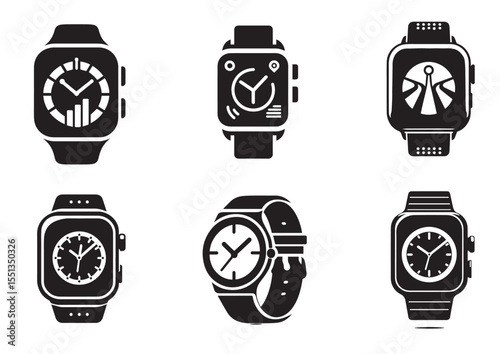 Smartwatch silhouette vector, Smartwatch Icon Set
