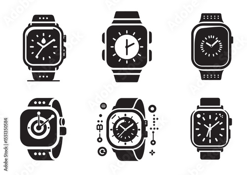 Smartwatch silhouette vector, Smartwatch Icon Set