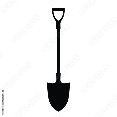 Black Spade Shovel Vector Silhouette Icon White Background