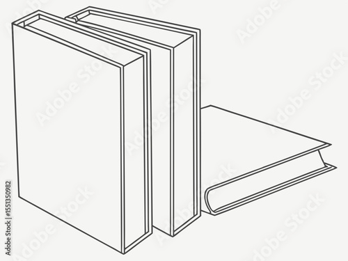 Line art illustration of three books isolated on white background